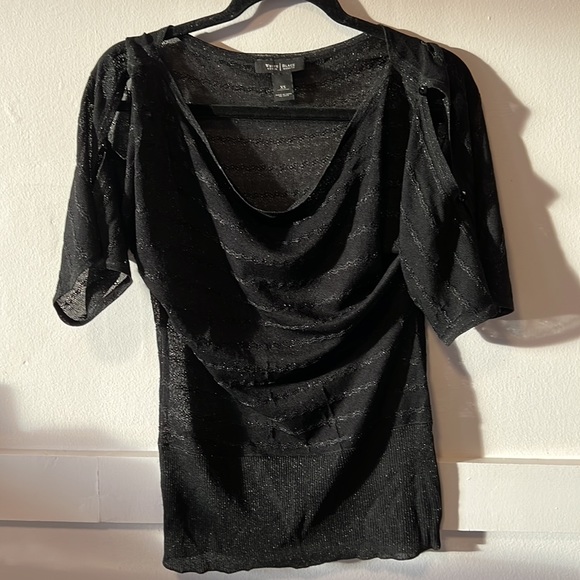 WHBM Black Semi Sheer oversized  shirt with batwing sleeve blouse top size: XS - Picture 3 of 4